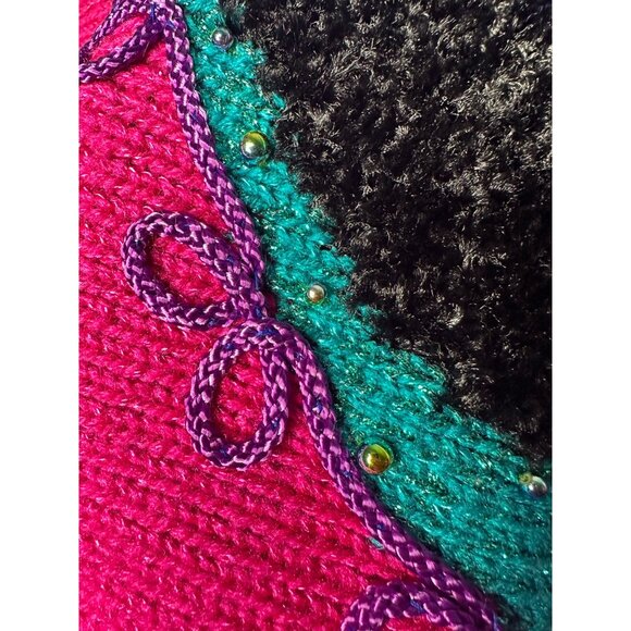 Vintage Jaclyn Smith Beaded Sweater M Fuchsia Black Green Purple Acrylic Nylon - Picture 9 of 11